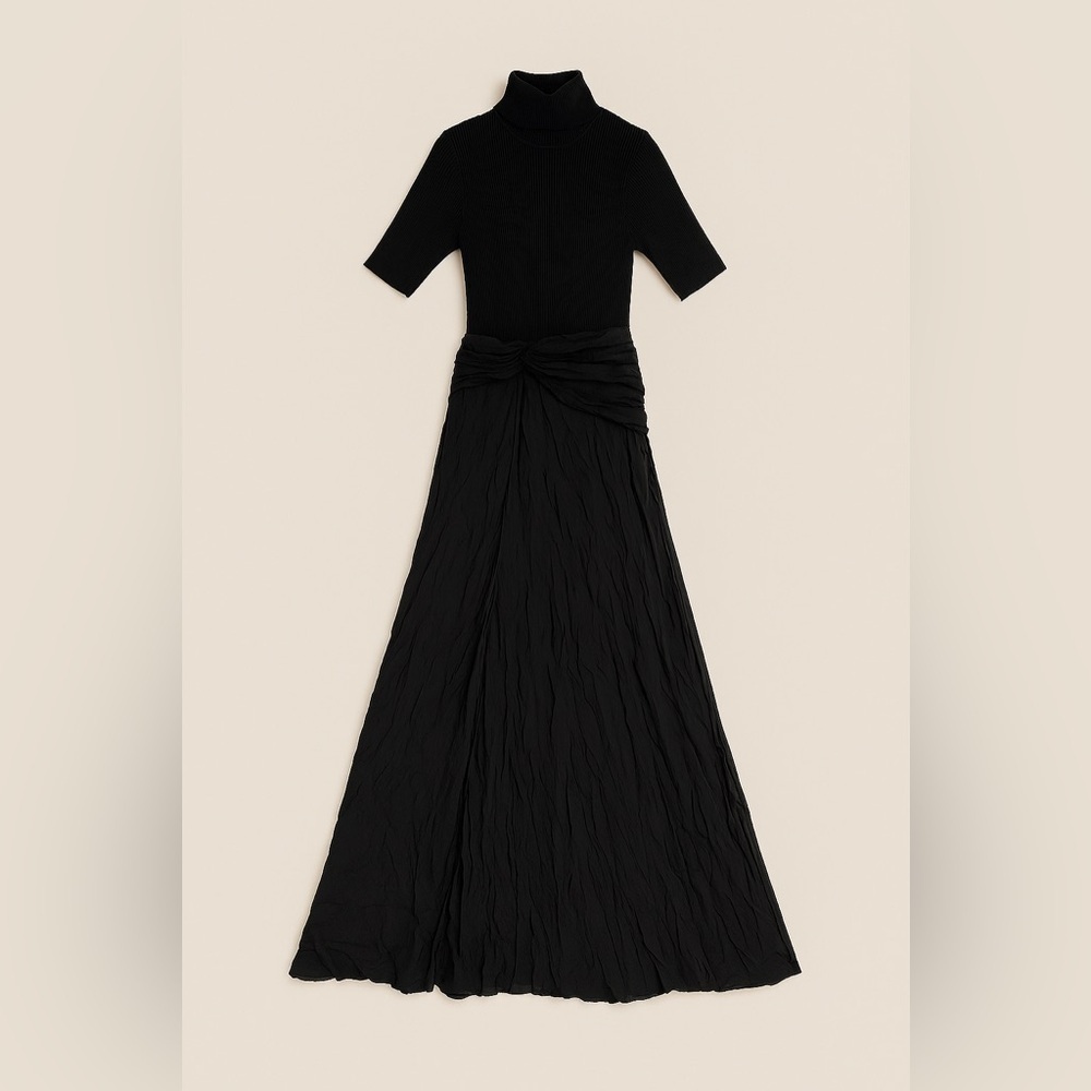 Tanya Taylor ribbed twist waist black turtleneck maxi dress